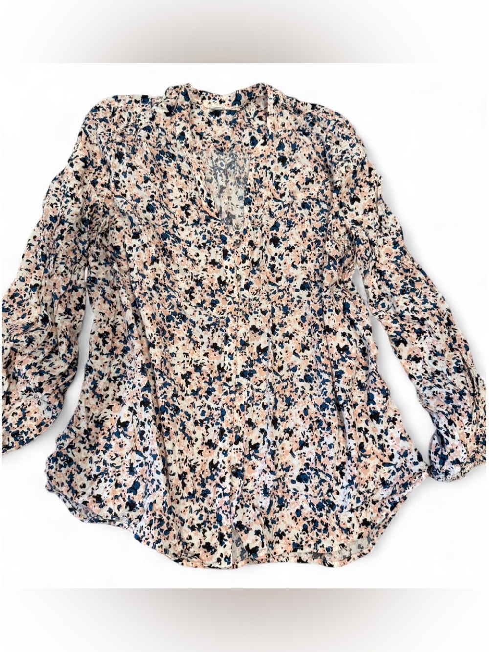 Caslon Pink and Navy Floral V-Neck Blouse 2X